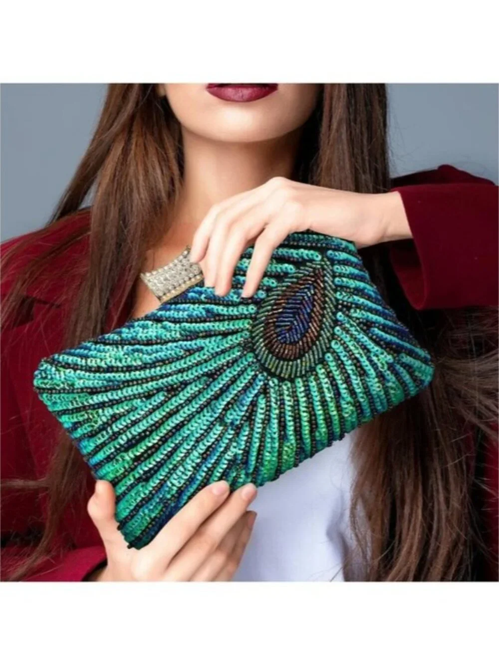 Crossbody Wedding Purse for Parties Beaded Sequin Peacock Evening Clutch